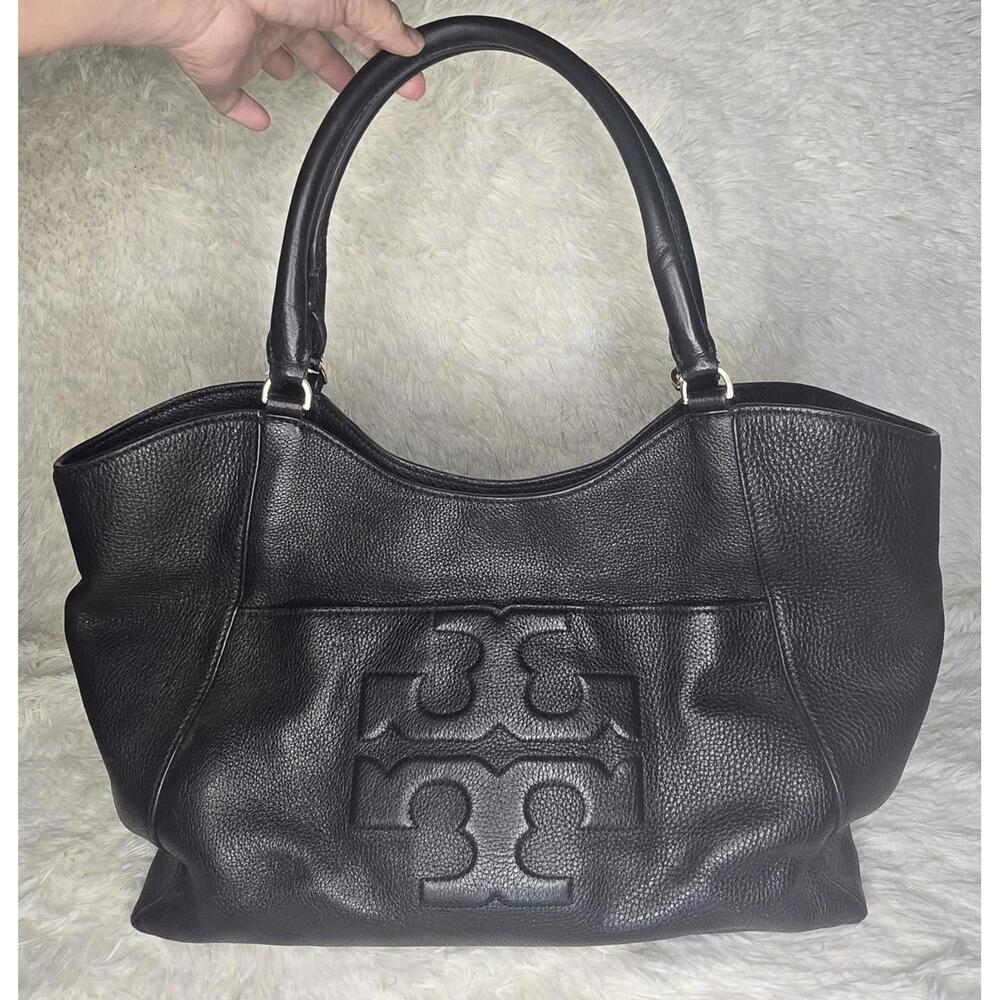 Tory Burch Ella Bombe Black Leather Tote Bag